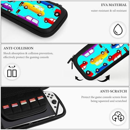 Carrying Case Compatible with Nintendo Switch, Travel Storage Holder Bag with 15 Game Cartridges Colorful Race Car Cartoon Cars Hard Shell Protective Pouch - color: Color(85)