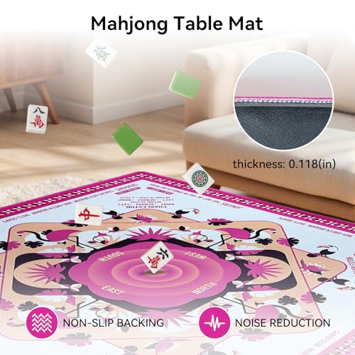 32.4x32.4 Inch Flamingo Mahjong Mat 3MM Noise Reduction | Non-Slip No Creases Mahjong Gifts with Carrying Bag for American Mahjong Poker Card Board Games Dominoes - color: Hot Pink