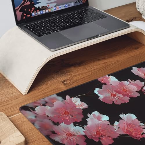 Cherry Blossom Extended Gaming Mouse Pad, Non-Slip Rubber Base, Washable, Oversized Desk Mat, 35.4" x 15.7" Inches - color: Japanese Watercolor Cherry Blossoms
