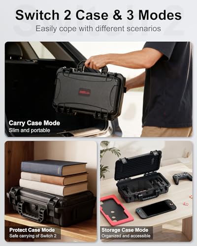 STARTRC GAMES Hard Carrying Case for Nintendo Switch 2, Waterproof Hard Travel Case for Nintendo Switch 2 Console, 2 Pro Controllers, 16 Game Cards and Other Accessories (Small)