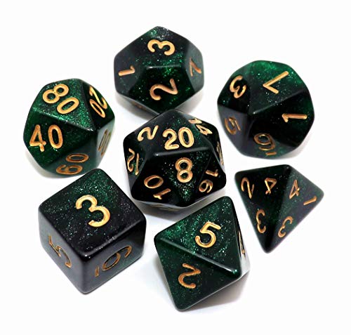 Polyhedral DND Dice Set Glitter Dice for Dungeon and Dragons D&D RPG Role Playing Games Green Mix Black Nebula Dice - color: Black Mixed Green+glitter