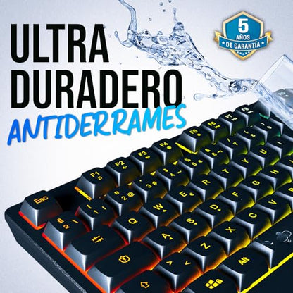 KLIM Chroma Wireless Spanish (España) Keyboard, RGB Backlit Wireless Keyboard, Rechargeable Battery, Quiet, Water-Resistant, Plug & Play for PC, Mac, PS4/PS5 - color: Black - Wireless (ES Layout)
