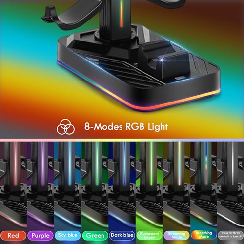 Controller Charger with Headphone Stand for Xbox Series X|S/Elite 2/One/One X/One S/One Elite, RGB Controller Charging Station Dock for Xbox, Headset and Controllers Holder Stand, 3 USB Ports - size: Charger with Holder for Xbox