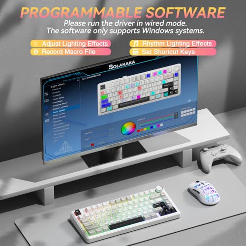 SOLAKAKA A75 75% Wireless Mechanical Keyboard, Hot Swappable Gaming Keyboard with Multifunction Knob & RGB, Gasket Mounted Creamy Keyboard, PBT Keycaps, Compact Layout for Win/Mac/PC - color: Whtie&Black&Grey