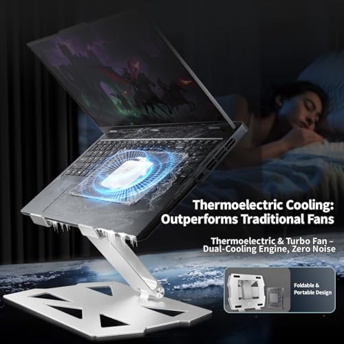 Peltier Laptop Cooler Stand - Thermoelectric Cooling Pad for 12-19" Laptops, Detachable Design with Height/Angle Adjustment, Ultra-Quiet Cooling for Gaming&Office