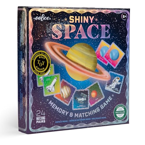 eeBoo Shiny Space Memory & Matching Game, Ages 5+, 1-6 Players | Introduces space & science vocabulary. Sharpens recognition, concentration & memory skills. Includes 48 foil tiles, 24 pairs - style: Shiny Space