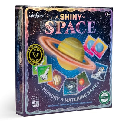 eeBoo Shiny Space Memory & Matching Game, Ages 5+, 1-6 Players | Introduces space & science vocabulary. Sharpens recognition, concentration & memory skills. Includes 48 foil tiles, 24 pairs - style: Shiny Space
