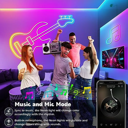 AILBTON 200Ft Neon Rope Lights,Flexible Led Rope Lights Control with App/Remote,Multiple Modes Music Sync Gaming RGB Led Neon Lights for Bedroom Outdoor - size: 200FT