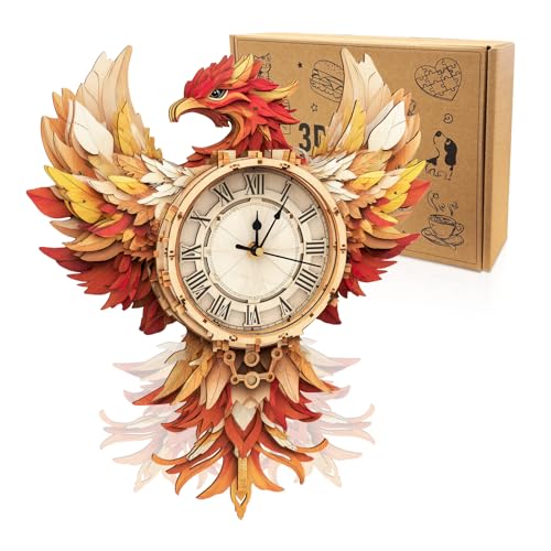 Cutywood 3D Wooden Puzzles for Adults-Phoenix Clock Puzzle-Adult Crafts | 3D Puzzle/Puzzle Clock/Phoenix Lover Gifts/DIY Wooden Puzzle/Working Clock/Desk/Wall Decor/Creative Gifts for Adults&Teens - color: Phoenix Clock