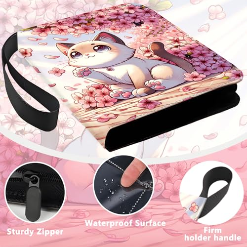 4 Pocket Trading Card Binder, Holds 400 Cards, PU Zipper Binder | PU leather cover, holds 400 cards, 50 removable pages, zipper closure, portable storage and protection. - color: Cute cat