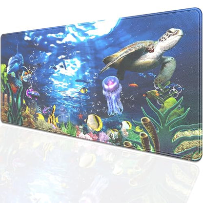 Turtle Large Gaming Mouse Pad Desk Pad, 27.5x11.8in Extended Keyboard Mouse Mat with Stitched Edges, Waterproof Non-Slip Rubber Base for Office Laptop Computer Home - color: Turtle
