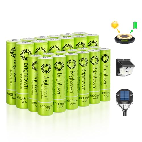Brightown 12 Pack AA 2000mAh and 12 Pack AAA 1000mAh Rechargeable Batteries Combo - 1.2V NiMH High Capacity Battery - Ideal for Solar Lights & Home Devices, Recharge up to 1000x Times, Pre-Charged - size: 12PC AA 2000mAh + 12PC AAA 1000mAh