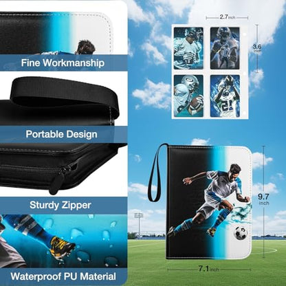 Trading Card Binder 400 Card Capacity, 50 Removable Sleeves (4 Pocket), Zipper Card Album Organizer for TCG Cards (Soccer) - color: Soccer