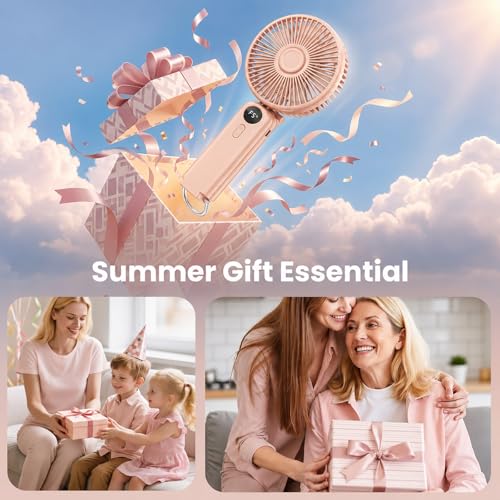 Portable Handheld Fan, 10000mAh Rechargeable 6-Inch Personal Fan for Travel | Ultra Quiet Foldable Desk Fan, 5-Speed Battery Operated Fan with Up to 40H Runtime and Digital Display for Travel and Makeup - color: Pink