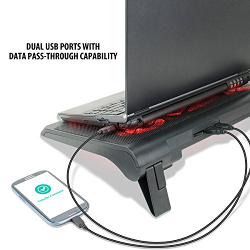 ENHANCE Gaming Laptop Cooling Pad Stand with LED Cooler Fans , Adjustable Height , & Dual USB Port for 17 inch Laptops - 5 Ultra Quiet High Performance Fans 2630 RPM & Built-In Bumpers - Red - color: Red