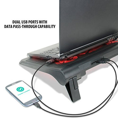 ENHANCE Gaming Laptop Cooling Pad Stand with LED Cooler Fans , Adjustable Height , & Dual USB Port for 17 inch Laptops - 5 Ultra Quiet High Performance Fans 2630 RPM & Built-In Bumpers - Red - color: Red