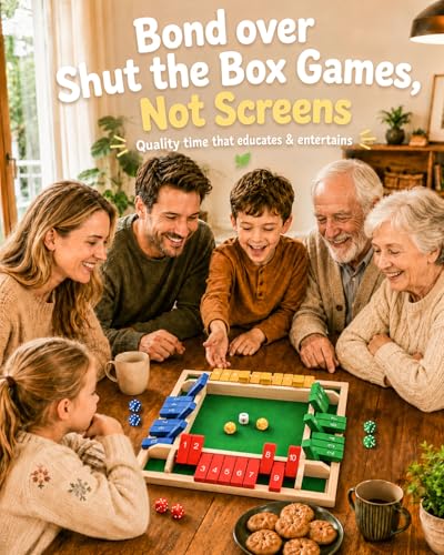 Upgraded 8.7-inch Shut the Box Game, Easy Quick and Fun Educational Math Game with 2 Symbolic Dice, 1-4 Players Wooden Board Games for Family Night Classroom Party, Tabletop Games for Kid Adult Senior - size: 8.7Inch