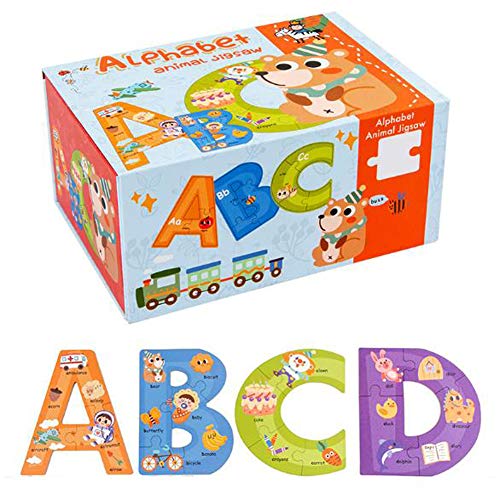 Wooden Jumbo Alphabet ABC Letter Toddler Puzzles Color Shape Animals Recognition Montessori STEM Jigsaw Preschool Learning Educational Toy for Kids 3 4 5 Years Old Boys Girls - style: Alphabet