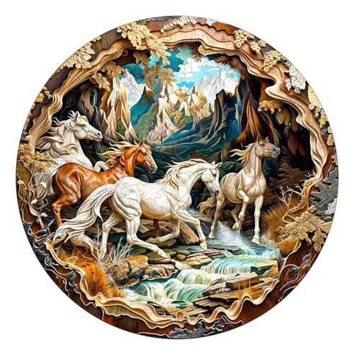 Wooden Puzzles for Adults, 3D Vision Effect-3D Horse Wood Puzzles Adult, Unique Shaped Wooden Jigsaw Puzzle, Birthday Gifts for Friends/Family/Puzzle Lovers, Home Decor(L-13.4 * 13.4in 300pcs) - color: 3d Horse, size: Large
