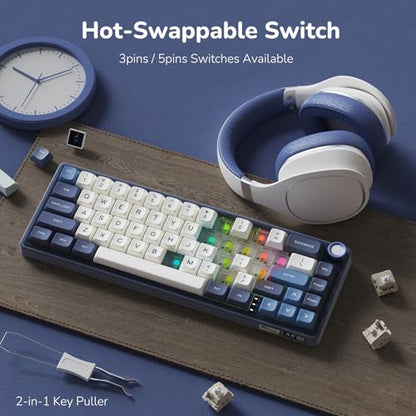 RK ROYAL KLUDGE R65 Wired Gaming Keyboard with Volume Knob, 60% Percent RGB Backlit Mechanical Keyboard Gasket Mount with PBT Keycaps, MDA Profile, QMK/VIA, 66 Keys Hot Swappable Cream Switch, Blue - color: Blue