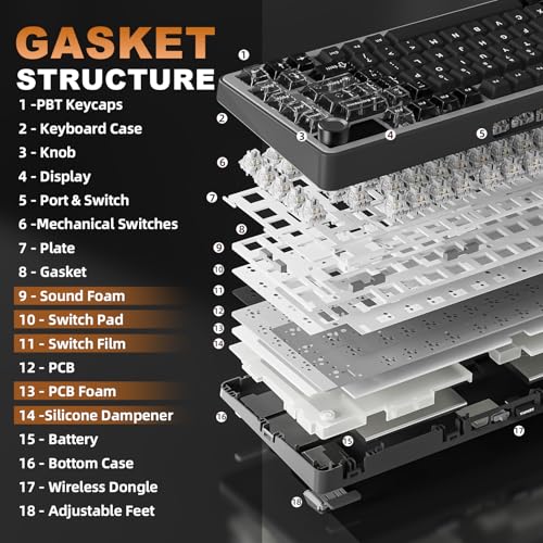 YUNZII B75 PRO MAX QMK/VIA Wireless Mechanical Keyboard | 75% Layout with Screen and Knob, Custom Hot Swap, Gasket, Creamy Switches, for Win/Mac (Black, Milk V2 Switch) - color: Black, size: Milk V2 Switch