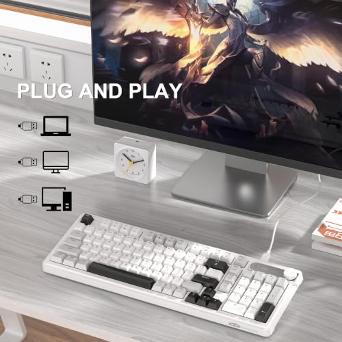 MageGee 96% Gaming Keyboard, RGB Backlit Wired Mechanical Feel Keyboard with Volume Knob, Full Size USB Keyboard with Number Pad, 19-Key Rollover, Multimedia Keys for PC Computer Laptop Windows - color: Greywhite