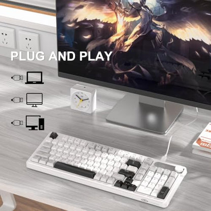 MageGee 96% Gaming Keyboard, RGB Backlit Wired Mechanical Feel Keyboard with Volume Knob, Full Size USB Keyboard with Number Pad, 19-Key Rollover, Multimedia Keys for PC Computer Laptop Windows - color: Greywhite