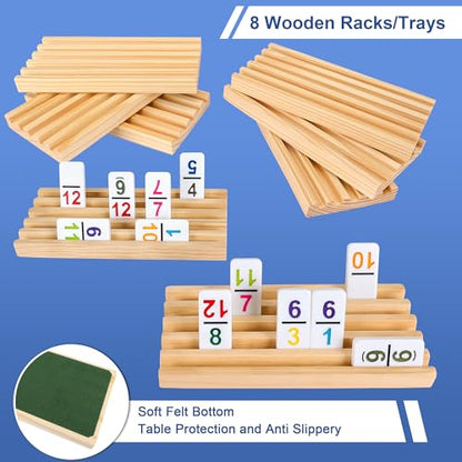 Mexican Train Dominoes Set Double 12 with Numbers, Dominoes Set for Adults and Family, Mexican Train Double 12 Numbers Dominos Set - 91 Tiles, 9 Trains, 8PCS Wooden Holders, Hub, Instruction - color: D12 Numbers 8 Holders