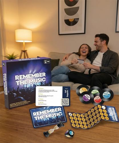 REMEMBER THE MUSIC - Music Trivia Party Board Game with 350 Artist & Song Cards, Spotify QR Audio Clues for Adults & Family, 2-6 Players