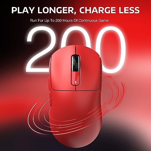 ATTACK SHARK X3 Wireless Gaming Mouse, 49g Ergonomic Computer Mouse, Triple Modes PAW3395 26K DPI Optical Sensor, 200h Battery Life, Programmable Buttons, Gaming Accessories for PC/Laptop/Mac (Red) - color: Red
