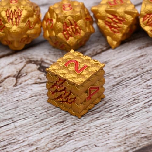 Dragon Scale Metal Dice Set-Dragon Claw,with Gift Metal Box for TTRPG Tabletop Gaming,Dungeon Masters,RPG Adventures(Golden) - color: Golden