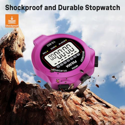 Sports Stopwatch Timer, Single Lap Split Digital Stop Watch for Sports Kids Coaches Swimming Running, Purple - color: Purple