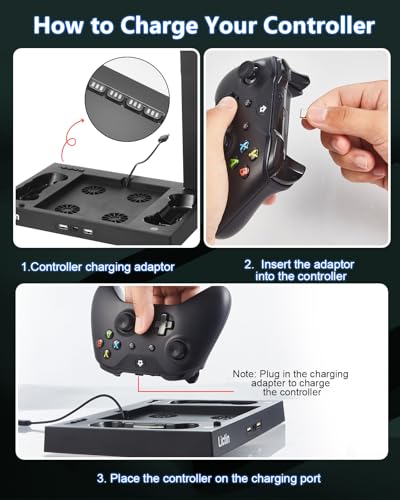 Lictin Cooling Fan Charging Station for Xbox Series X Console & Controller | Upgraded 4 Cooler Fan System Stand, Vertical Dual Charger Station Dock Accessories with 2 x 1400mAh Rechargeable Battery