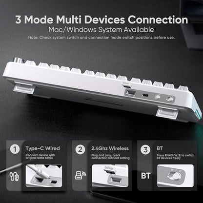 RedThunder K75 Wireless Mechanical Keyboard, CNC Knob, Tri-Mode BT5.0/2.4GHz/USB-C Hot Swappable Custom, Pre-lubed Linear Coconut Switches, Gasket Structure, RGB Gaming Keyboard, White Contour Lines - color: White Contour Lines