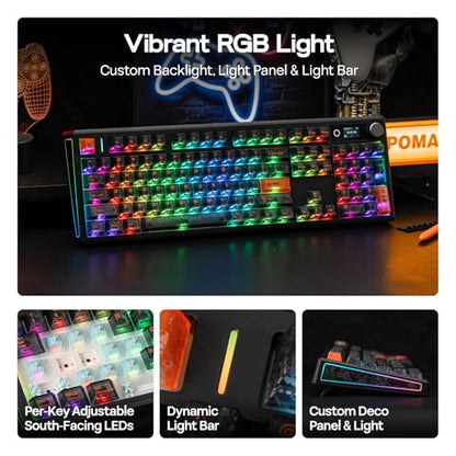 EPOMAKER TH108 V2 PRO Full Size Mechanical Keyboard with Screen&Knob, 10000mAh, BT/2.4Ghz, Mac Modifier PBT Keycap, Hot Swap, RGB, Gasket, Wireless Gaming Keyboard for Mac/PC (Black, Sea Salt Silent) - color: Black, size: Sea Salt Silent