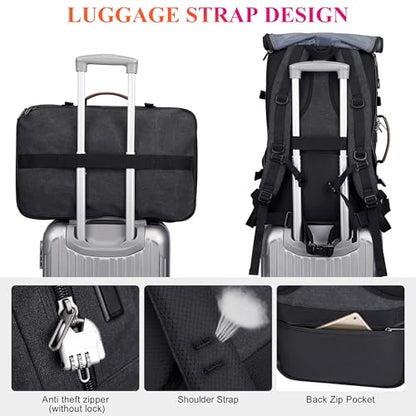 WITZMAN Travel Backpack for Men 40L Large Carry-on Airline Approved | Canvas 3 in 1 Duffle Luggage Bag Fits 16“ Laptop, Shoe Compartment, For Weekend Getaway, Overnight Trip - color: Black