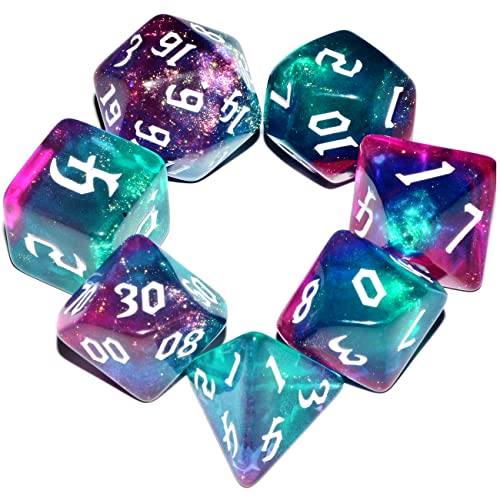 Galaxy Dice Set| Dark Green Mix Purple Crystal DND Dice Set for Board Game - color: Dark Green Purple