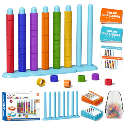 FLLOBE Color Challenge Game, Color Matching Puzzle Game for Family Game Night and Parties, Board Games for Kids 6-8-12 and Adults, Stacking Game Toys Gifts for Boy & Girl Birthday Christmas - color: Blue