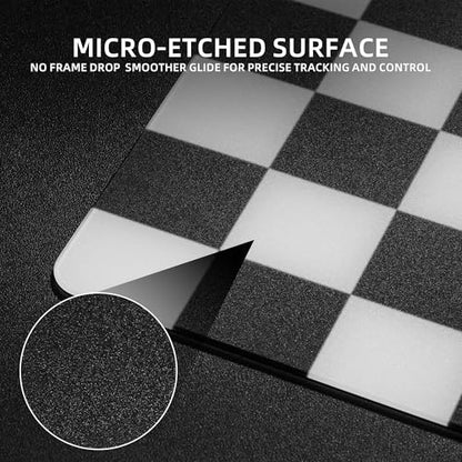 XVX Tempered Glass Gaming Mouse Pad - Ultra-Smooth Micro-Etched Hard Surface for Esports & FPS Games, 16.14"×12.20" Large Checkerboard Mousepad, Durable & Easy to Clean for Gamers/Designers - color: Black