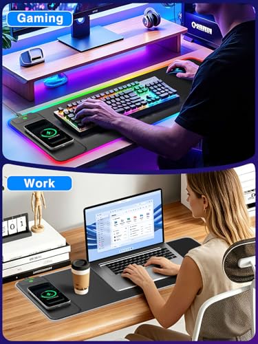 RGB Gaming Mouse Pad with 15W Magnetic Wireless Charging, 31.5'' x 11.8'' | Extra Large LED Mousepad, 24 Lighting Effects Desk Mat with Non-Slip Rubber Base, Waterproof Ultra-Smooth Surface - color: RGB-31.5"x11.8"