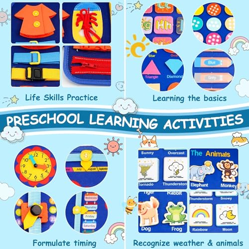 Toddler Busy Board, Montessori Toys for Boys, Sensory Board Birthday Gifts - Educational Busy Book, Learning toys for Toddlers, Preschool Learning Activities and Travel Toys for Airplane Car, Blue - size: Space - Blue