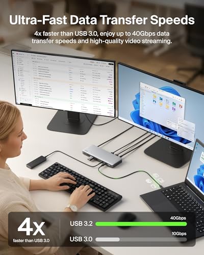 Belkin Connect Thunderbolt™ 4 Dock, 14-in-1 Docking Station 96W w/Triple 4K 60Hz Display Support, 40Gbps Data Transfer, 2.5Gb Ethernet Port, Daisy Chain up to 6 Devices, USB-C Laptop Expansion Hub