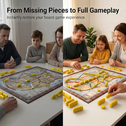 Replacement Train Pieces Compatible with Ticket to Ride (Yellow) | Includes 45 standard train tokens, one marker and additional spare trains. - color: Yellow
