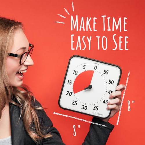 TIME TIMER 8 inch Visual Timer - 60 Minute Kids Desk Countdown Clock with Dry Erase Activity Card, Also Magnetic - for Kids Classroom, Homeschooling Study Tool, Task Reminder, Home and Kitchen Timer - color: Black & Red, size: 8 Inch