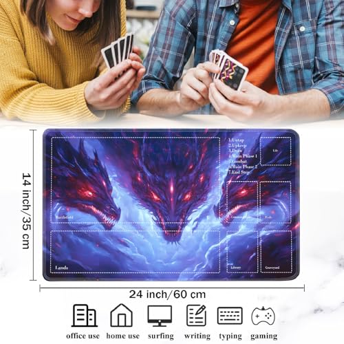 for MTG Card Playmat with Zones-Includes A Storage Bag and 6 Dice, 24 x 14 inches for TCG Playmat with Non-Slip Rubber, Game Mat, Dragon - color: Yux-playmats-2-2A-281