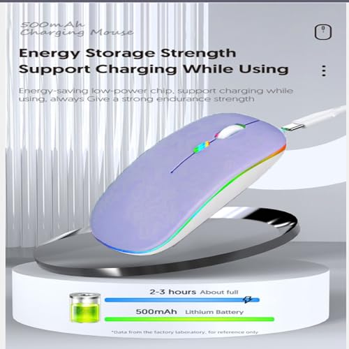 Guiheng Wireless Bluetooth Mouse,LED Dual Mode Rechargeable Silent Slim Laptop Mouse,Portable(BT5.2+USB Receiver) Dual Mode Computer Mice,for Laptop,Desktop Computer,ipad Tablet,Phone,Mac(Purple) - color: Purple