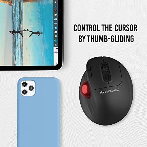 J-Tech Digital Wireless Trackball Ergonomic Mouse w/Free & Easy Thumb Control | DPI Adjustment, Precision Tracking, Multi-System Compatibility with PC, Laptop, Windows, Mac [V728] - size: Wireless Trackball Ergonomic Mouse