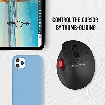 J-Tech Digital Wireless Trackball Ergonomic Mouse w/Free & Easy Thumb Control | DPI Adjustment, Precision Tracking, Multi-System Compatibility with PC, Laptop, Windows, Mac [V728] - size: Wireless Trackball Ergonomic Mouse