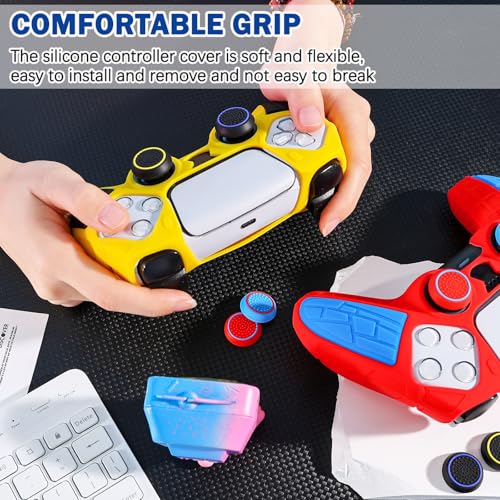 DLseego Protective Cover for PS5 Controller, Soft Silicone Ergonomic Anti-Slip Controller Case Skin with 4 PCS Thumb Stick Grip Caps - Yellow - color: Yellow