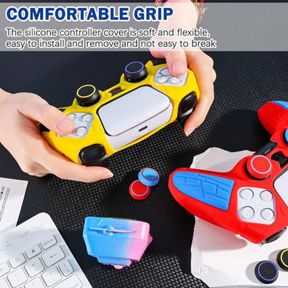 DLseego Protective Cover for PS5 Controller, Soft Silicone Ergonomic Anti-Slip Controller Case Skin with 4 PCS Thumb Stick Grip Caps - Yellow - color: Yellow